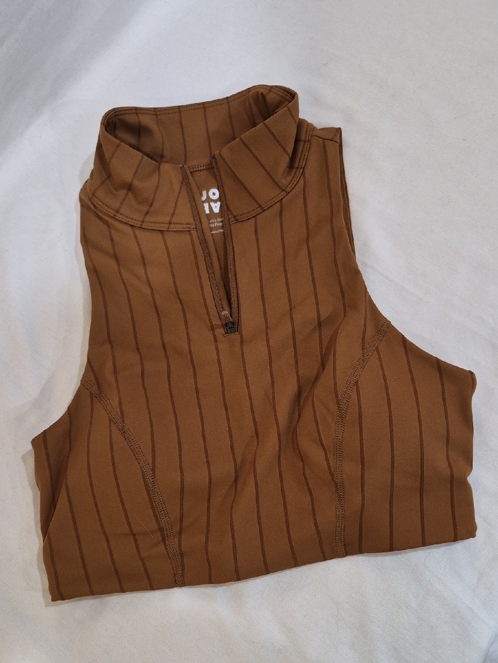 JoyLab Copper Shade With Pinstripe Pattern.  Mock-Neck Crop Activewear